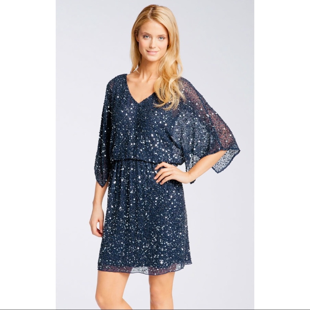 Pisarro Nights Beaded Kimono Sleeve Blouson Dress